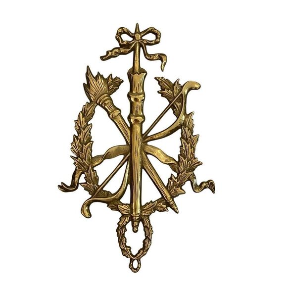 Vintage French Provincial Style Brass Fireplace Screen Embellishment Ribbon & To - Picture 3 of 3